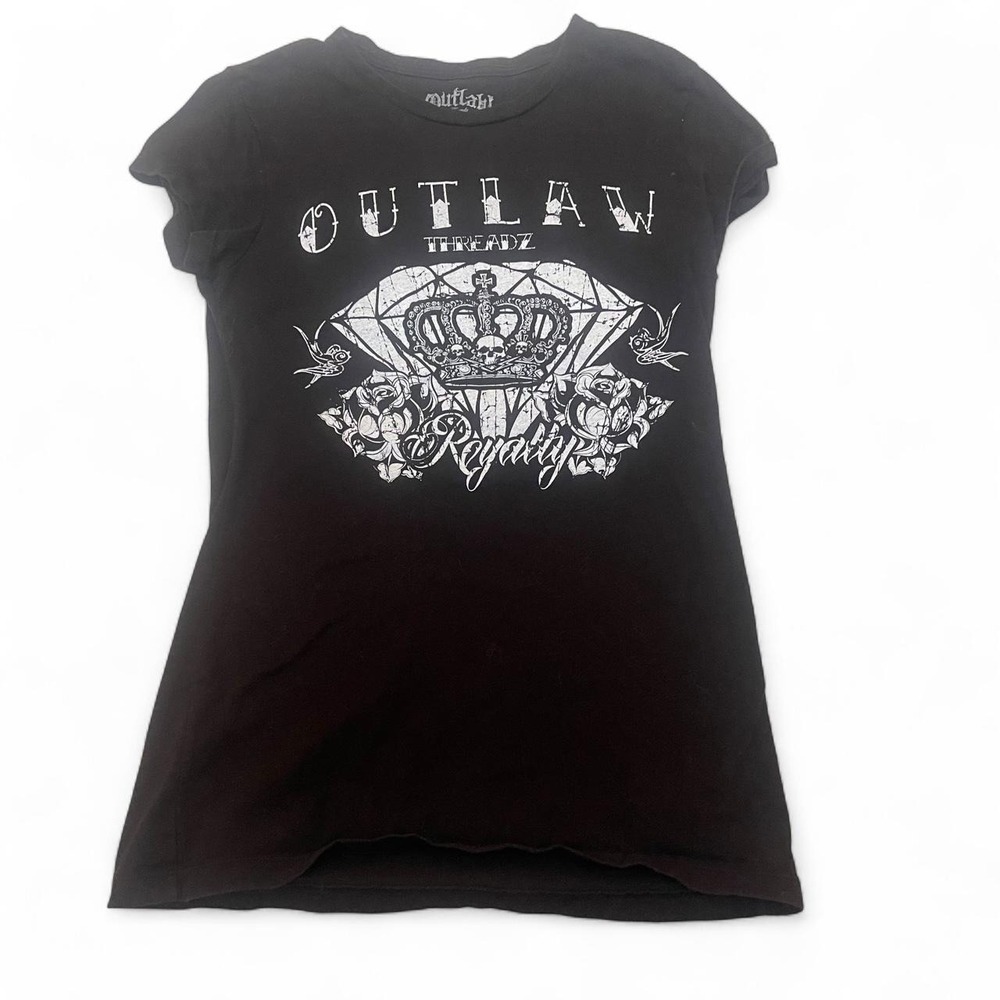 Outlaw Threadz Womens XL Black Royalty Diamond Crown Graphic Tee T-Shirt Skulls